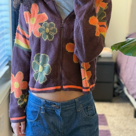 Floral Knit Zip-Up Sweater - Picture 2 of 2